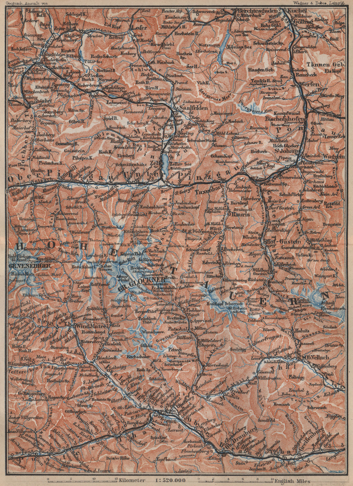 HOHE TAUERN Kitzbuhel Bad Gastein Lienz Berchtesgaden Grossglockner 1905 map